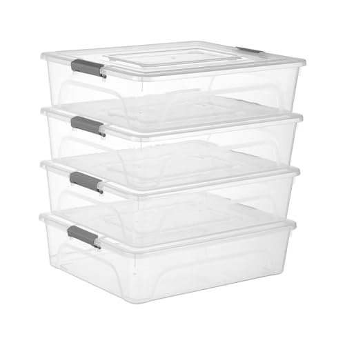 4 Pack 10QT Clear Plastic Storage Bins with Lids Stackable Storage Box for Crafts, Supplies Clear File Box Plastic Container Bins for Organizing (Large 4Pack) - size: Large 4Pack