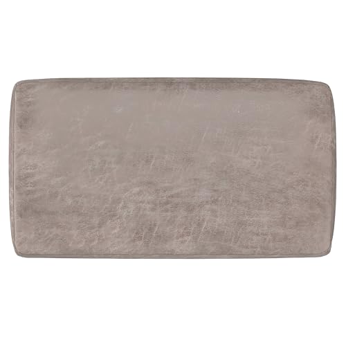 SIMPLIHOME Milltown 27" Wide Tweed Rectangle Ottoman in Ebony | Distressed grey taupe, contemporary ottoman with a cushioned seat for bedroom seating; footstool, footrest or bench. - color: Distressed Grey Taupe, style: Small Ottoman Bench