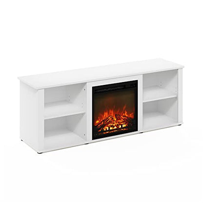 Furinno Classic 60 Inch TV Stand with Fireplace, Solid White - color: Solid White, size: 60-Inch