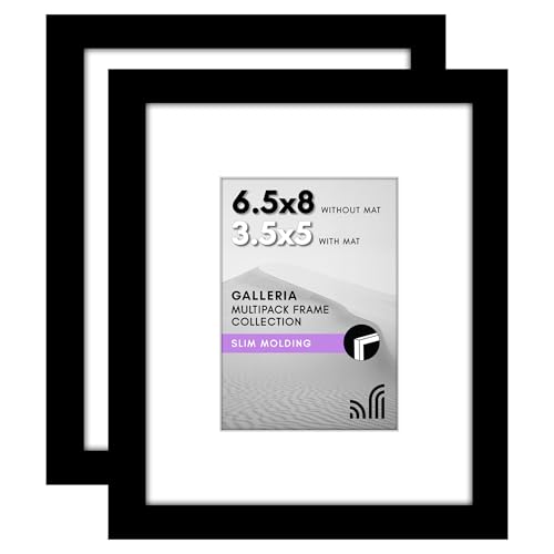 Americanflat 6.5x8 Picture Frame 2-Pack - Matted to 3.5x5 - Black | Slim Molding construction, Polished plexiglass front, wall or tabletop display with included easel, triangle hangers included - color: Black, size: 6.5x8