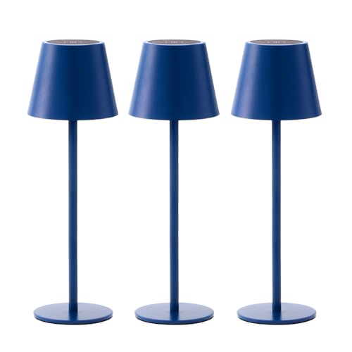 3 Pack Cordless Table Lamp, Portable Battery Operated Lamp with 3 Color Temps and Stepless Dimming, Rechargeable Table Lamp for Dinner, Desk, Cafe, Outdoor (Navy Blue) - color: Navy Blue, size: 3 Pack