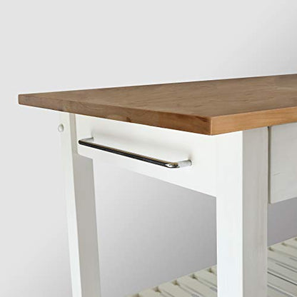 Kitchen Island with Solid Wood Top, White & Cherry Natural - color: White & Cherry Natural
