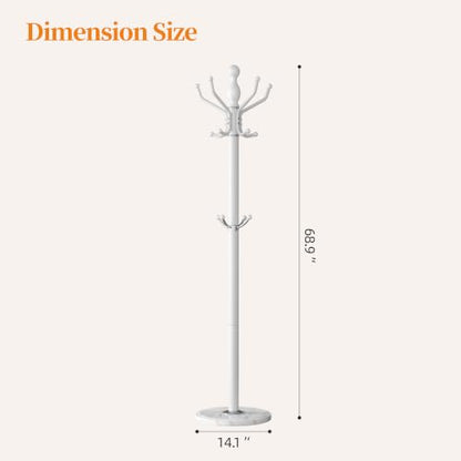 Metal Coat Rack Stand Coat Rack Freestanding with 360° Rotary,White | Modern Coat Rack with 360° Rotary Design Sturdy Heavy Duty Hall Tree Hats Hanger Holder Stand 14 Hooks for Hallway Office - color: White with Rotatable Hooks