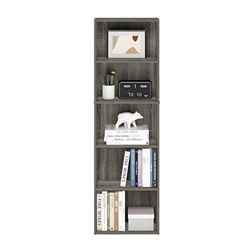 Furinno LUDER Book Shelf, 5-Tier Bookshelf, Bookcase with Open Shelves, 9.4 x 15.8 x 52, Easy Assembly, for Living Room, Bedroom, Home Office, French Oak - color: French Oak, size: 5-Tier