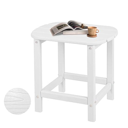 Hdpe Outdoor Adirondack Side Table, Wooden Textured, White | Bathroom and Indoor, Maintenance & Weather Resistant, End TableSet for Patio, Garden, Backyard, 18.6×14.17×18.18 in - color: White