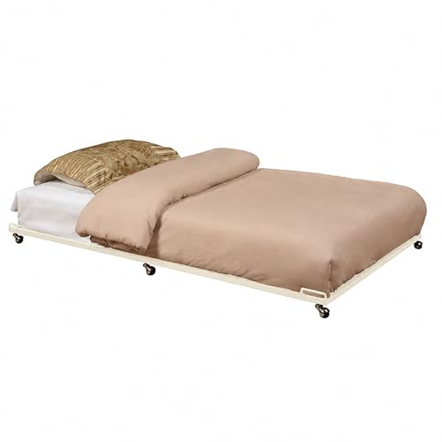 Kings Brand Twin Metal Roll-Out Trundle Bed Frame with Slats, Cream White | Twin Roll-Out Trundle Bed – Provides Extra Sleeping Space for Guests, Kids, and Sleepovers, Fits Neatly Under Most Daybeds - color: Cream White