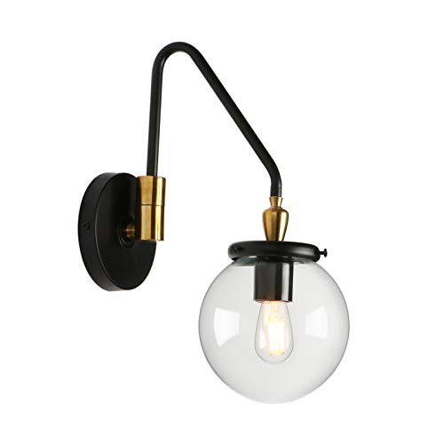 Industrial Swing Arm Wall Sconce Lighting, Adjustable Globe Wall Vanity Light for Bathroom, Hardwired Wall Lamp Fixture for Bedside Living Room Study Room (Black) - color: Black