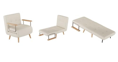 SUIYIMU Folding Chair Bed, 3-in-1 Convertible Sleeper Chair Bed, Futon Chair with 6-Level Adjustable Backrest for Guest Room Apartment Dorm, Cream Beige-Walnut - color: Walnut and Beige Color