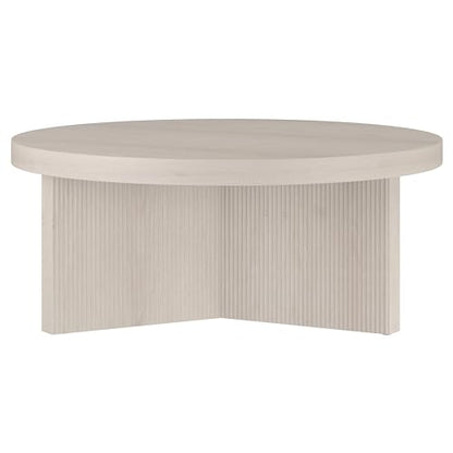 Henn&Hart 36" Scandinavian Fluted Coffee Table, Beech White | Ribbed pedestal base and low profile bring Scandinavian style to small spaces including living rooms or family rooms - color: Beech White, size: 36 inches
