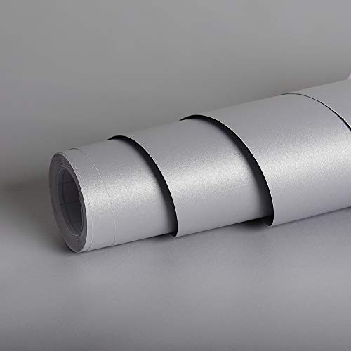 Livelynine 15.8x197 Light Grey Contact Paper Peel and Stick for Cabinets Rental Friendly Kitchen Cabinet Wallpaper Adhesive Vinyl Wrap Gray Desk Cover Removable Wall Paper Modern Bedroom Bathroom - color: Solid Gray, size: 15.8" x 197"