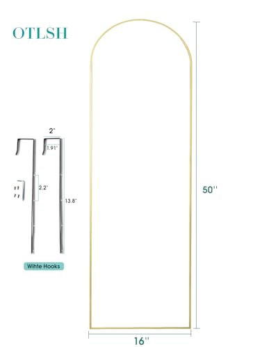 16"50" Arch Wall Mirror, Over The Door, Thin Frame Aluminum Alloy for Bedroom, Living Room, Entryway - Gold - color: Gold, size: 50"L x 16"W
