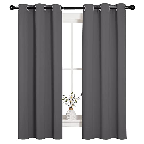 NICETOWN Grey Blackout Curtain Panels for Bedroom, Thermal Insulated Grommet Top Blackout Draperies and Drapes (2 Panels, W34 x L63 inches, Grey) - color: Grey, size: 34"W x 63"L (Pack of 2)