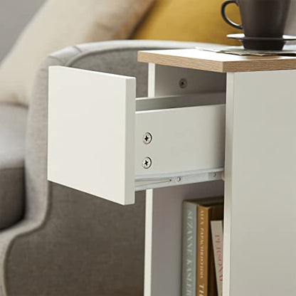 SoBuy Nightstand Narrow Night Stand Modern Design Bedside Furniture Slim End Table Storage Cabinet with Sliding Drawer and Open Compartment, White & Natural FBT111-WN | Slim Dorm Bedsid Table with Open Compartment, White & Natural FBT111-WN - color: White
