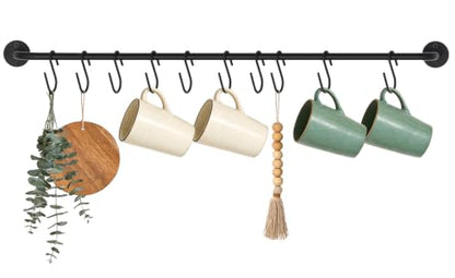 Mkono Wall Mounted Mug Holder, Coffee Cup Hanger Rack with 10 Hooks, 1 Pack | Kitchen Rod, Space Saving, Easy Assembly, Wall & Under Cabinet, Durable Metal, Kitchen Dining Bar Organizer, Multi-Function - size: Large
