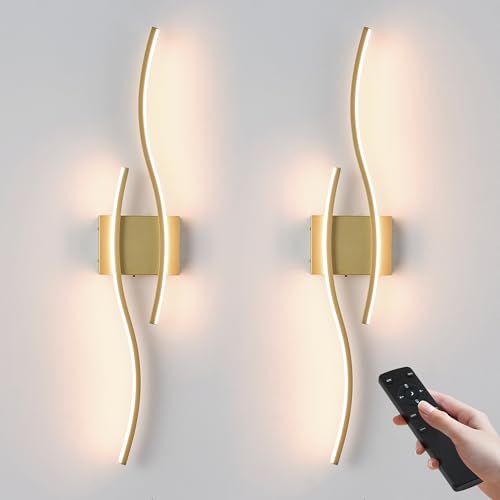 KARTOOSH Wireless Wall Sconces Set of 2, Dimmable LED Sconce with Remote | Battery Operated Wall Sconce with 3 CCT Night-Light Timer Memory Modern Wall Sconces for Living Room, Hallway, Bedroom - color: Gold, size: 27.5 Inches (2 pack)
