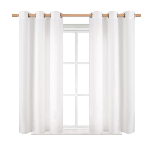 BGment White Curtains 54 Inch Length 2 Panels Set for Bedroom | Faux linen Burlap Texture,Farmhouse Decor,Light Filtering,Semi Sheer,Privacy,Short Window Drapes,42x54 Inch - color: Pure White, size: 42"W x 54"L (Pack of 2)