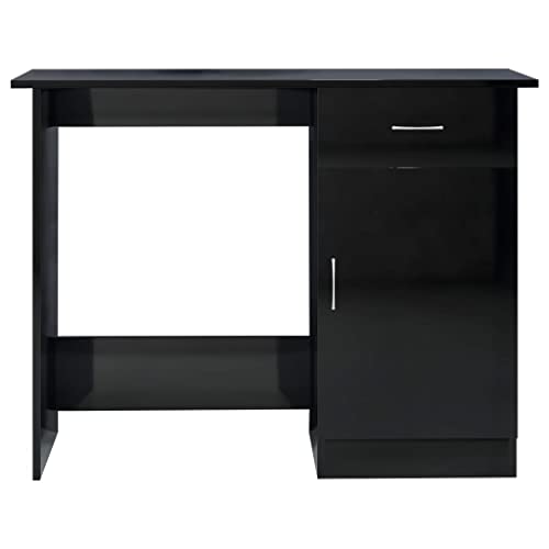 Writing Desk High Gloss Black 39.4 Inch Modern Computer Desk with Drawer, Engineered Wood Study Table for Home Office, Bedroom and Small Space, 39.4x19.7x29.9 in - color: Black, size: 39.4 x 19.7 x 29.9 in