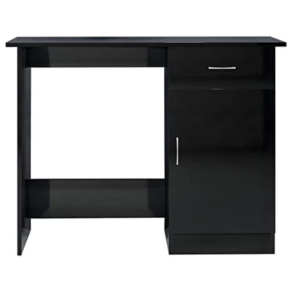 Writing Desk High Gloss Black 39.4 Inch Modern Computer Desk with Drawer, Engineered Wood Study Table for Home Office, Bedroom and Small Space, 39.4x19.7x29.9 in - color: Black, size: 39.4 x 19.7 x 29.9 in