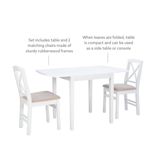 Torino Three Piece Drop Leaf Dining Set in White with Beige Upholstered Seats by Linon - color: White Set