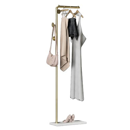Coat Rack Stand, Gold Clothing Rack Freestanding with Satin Steel Finish and Natural Stable Marble Base, for Coats, Hats, Scarves, Clothes, and Handbags be Applicable Home Bedroom Hotel Hall - color: Gold Coat Stand