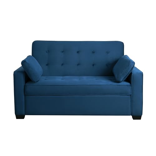 Serta Ainsley 66.5" Convertible Sleeper Loveseat, Full Size, Dreamcoil Comfort, Soft Velvet Fabric, Navy - color: Navy Blue, size: Full Loveseat