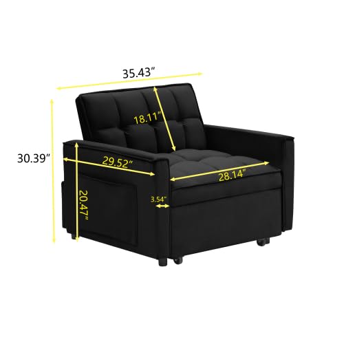 Sleeper Chair with Pull Out Bed, 3 In1 Convertible Couch Bed, Black | Adjustable Backrest,Soft Cushioning,Handy Side Pocket - color: D-black-g4