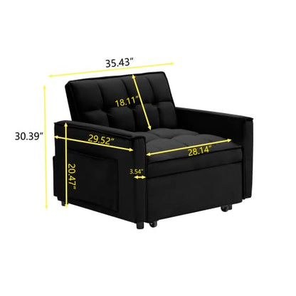 Sleeper Chair with Pull Out Bed, 3 In1 Convertible Couch Bed, Black | Adjustable Backrest,Soft Cushioning,Handy Side Pocket - color: D-black-g4