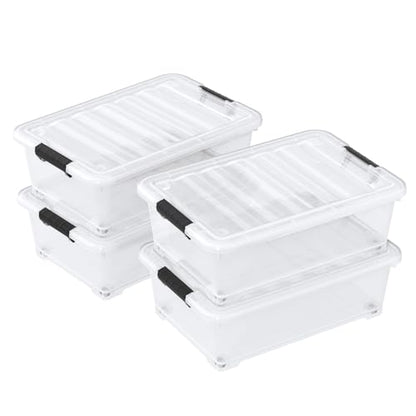 20 Quart Clear Plastic Underbed Storage Latching Bins, 4 Packs | Stackable Flat Rolling Under Bed Organization Boxes with Lids - size: 20 Quart