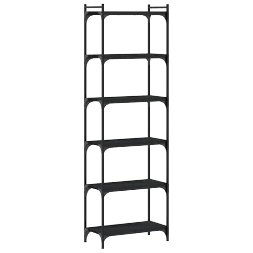 Black Engineered Wood Bookcase with Metal Frame 23.6 x 11.8 x 74 in Standing Shelves for Living Room Durable Multi-Functional Open Bookcase Modern Design - color: Black/74", size: 23.6"