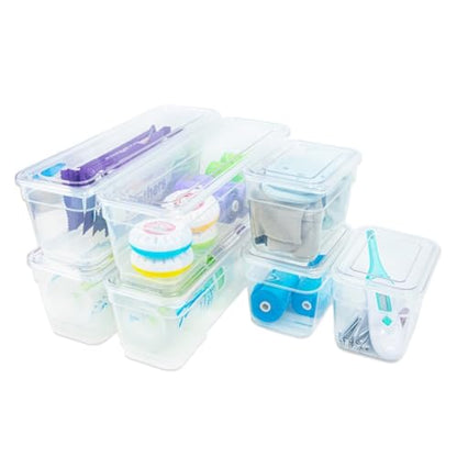 AB Designs 8-Pack Storage Bins with Lids, 4 Long and 4 Small, Clear - size: 4 Long & 4 Small