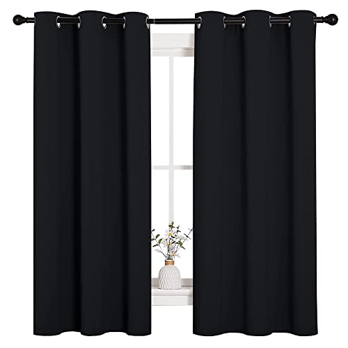 NICETOWN Halloween Pitch Black Solid Thermal Insulated Grommet Blackout Curtains/Drapes for Bedroom Window (2 Panels, 42 inches Wide by 63 inches Long, Black) - color: Black, size: 42"W x 63"L (Pack of 2)