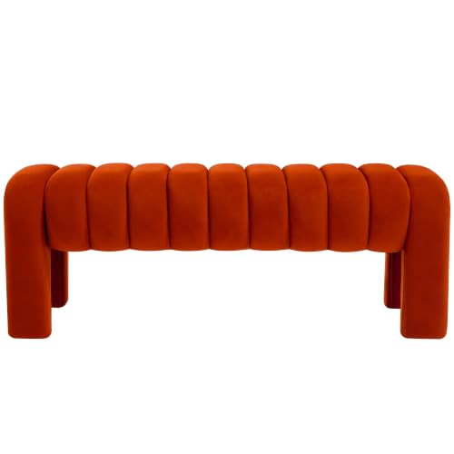 43.3" Bedroom Bench, Upholstered Entryway Bench, Modern End of Bed Ottoman with Solid Wood Legs and Adjustable Foot Pegs for Entryway, Dining Room and Living Room (Rust Velvet) - color: Rust Velvet, size: 43.3"