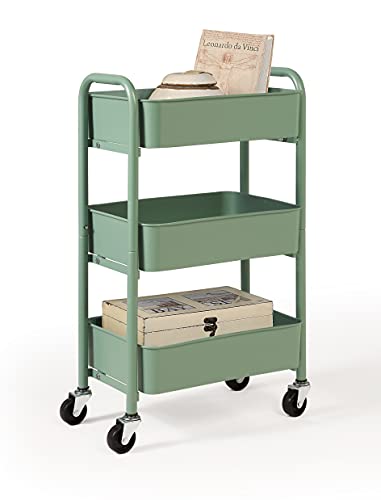 SunnyPoint 3-Tier Delicate Compact Rolling Metal Storage Organizer - Mobile Utility Cart Kitchen/Under Desk Cart with Caster Wheels - Turq (15.35" X 10.24" X 26.8"H) - color: Turq