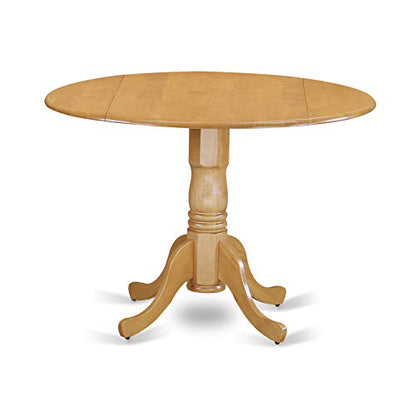 East West Furniture DLBR3-OAK-18 3 Piece Kitchen Table & Chairs Set Contains a Round Dining Table with Dropleaf and 2 Brown Linen Linen Fabric Upholstered Chairs, 42x42 Inch, Oak - color: Dlbr3-oak-18