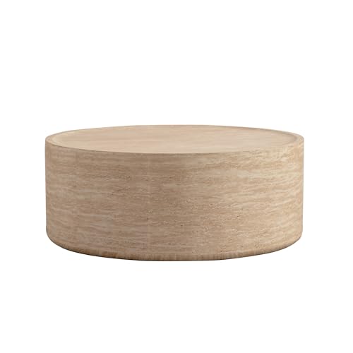31.5" Round Faux Marble Coffee Table for Living Room, Modern Drum Coffee Table, Faux Stone Mars Pattern Center Table, Minimalist Round Coffee Table No Assembly(Mars Pattern) - color: 31.5'' Mars Pattern