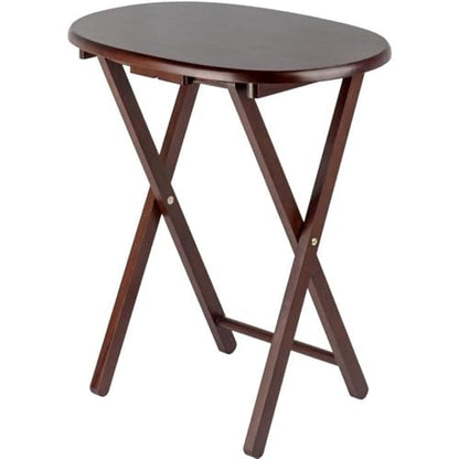 Pemberly Row 5-Piece Solid Wood Snack Table Set, Oval Shape, Cappuccino Finish, Includes Storage Stand, Portable Folding Tables for Living Room or Home Office