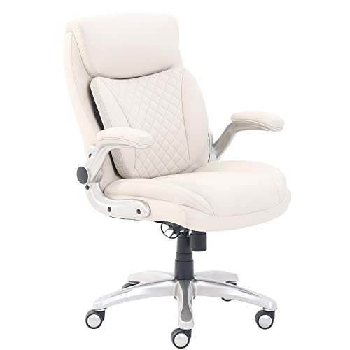 Amazon Basics Ergonomic Executive Office Desk Chair with Lumbar Support, Flip-up Armrests, Adjustable Height, Cream Leather - color: Cream