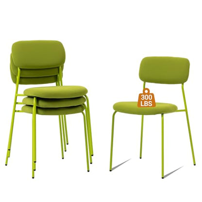 Sidanli Stackable Waiting Room Chairs, Armless Dining Chairs Without Wheels Set of 4 with Comfotable Cushion for Reception Break Room Lobby, Green - color: Green