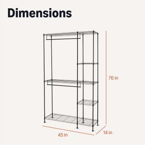 Amazon Basics Metal Hanging Storage Organizer Rack Wardrobe with Shelves, 45"L x 14"W x 76"H, Black - size: 45W x 14D x 76H inch