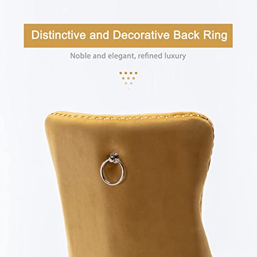 Virabit Velvet Upholstered Chairs Set of 6, Tufted Dining Chairs with Nailhead Back and Ring Pull Trim, Solid Wood for Kitchen/Bedroom/Dining Room (Gold) - color: Gold, size: set of 6