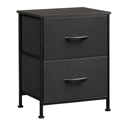 WLIVE Black Night Stand, Small Dresser with 2 Drawers & Wooden Top, Nightstand with Fabric Bins, Bedside Table End Table for Bedroom, Closet, Entryway, College Dorm, Charcoal Black | Nightstand with Fabric Bins, Bedside Table End Table for Bedroom - color