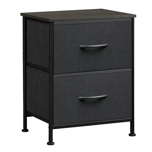 WLIVE Black Night Stand, Small Dresser with 2 Drawers & Wooden Top, Nightstand with Fabric Bins, Bedside Table End Table for Bedroom, Closet, Entryway, College Dorm, Charcoal Black | Nightstand with Fabric Bins, Bedside Table End Table for Bedroom - color
