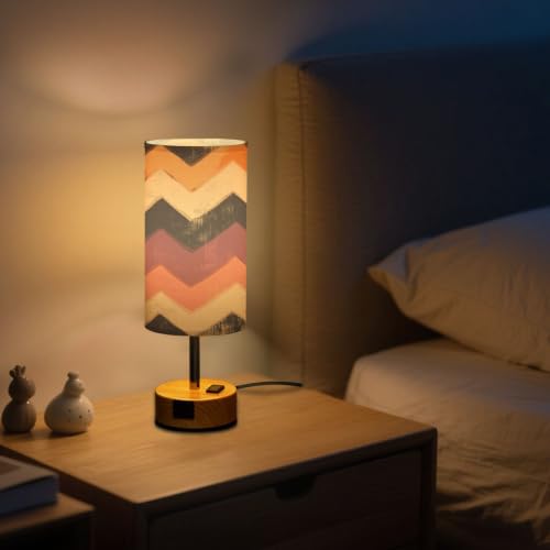 Kigai Colorful Folded Threads Touch Control Bedside Table Lamp 3 Way Dimmable Nightstand Lamp with USB A+C Charging Ports & AC Outlet Fabric Shade for Bedroom Desk Living Room