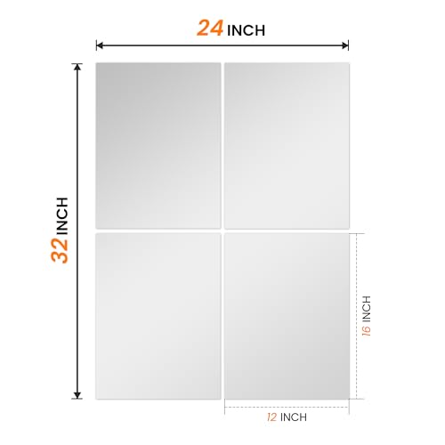 Wall Mirror Tiles, 16"x12"x4PCS Full Length Home Gym Mirror | HD Tempered Glass, Frameless Workout Mirror for Garage, Bedroom, Living Room, Over The Door - size: 16"x12"x4PCS