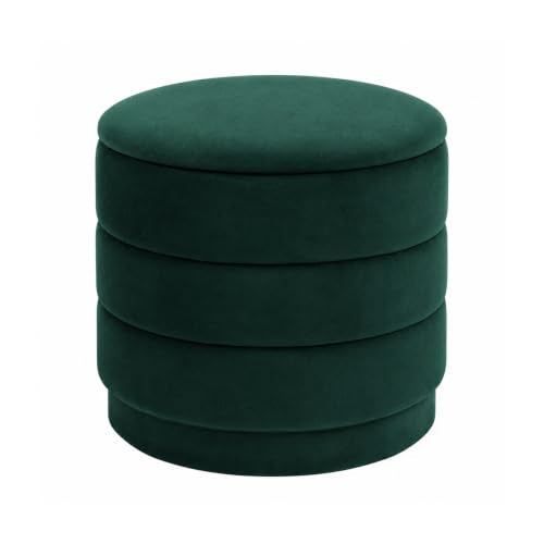 15.4" Round Velvet Storage Ottoman with Reversible Lid, Upholstered Circular Ottoman Footrest with Hidden Storage, Foldable Padded Footstool for Dorm Living Room & Bedroom, Bottle Green - color: Bottle Green, size: 15"D x 15"W x 15"H