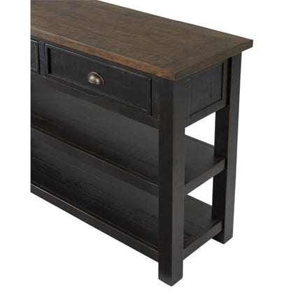 Martin Svensson Home Monterey Solid Wood Sofa Console Table, Black & Brown | Farmhouse Style, Pine Wood, Two Drawers, Two Open Shelves for Storage - color: Black With Brown Top