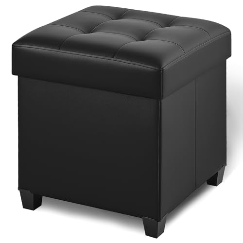 Ottoman with Storage, Square Storage Ottoman for Dorm, Faux Leather Ottomans with Legs for Living Room, Bedroom, 17.7" D x 17.7" W x 19.9" H, Jet Black - color: Jet Black, size: 17.7"D x 17.7"W x 19.9"H