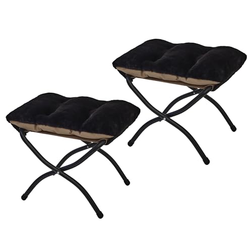 15"(H) Folding Ottoman, Set of 2, Foldable Footrest Stool, Small Foot Stool for Couch, Collapsible Foot Rest Ottoman for Sofa, Accent Padded Ottomans for Living Room, Bedroom, Black - color: Black 2pcs