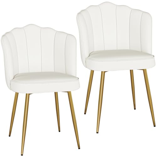 VECELO Velvet Dining Chairs Set of 2, Modern Upholstered Kitchen Chairs with Thick Cushions, Curved Padded Backrest and Metal Legs, for Kitchen, Dining Room, Living Room, White - color: White, size: Set of 2