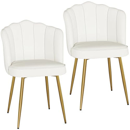 VECELO Velvet Dining Chairs Set of 2, Modern Upholstered Kitchen Chairs with Thick Cushions, Curved Padded Backrest and Metal Legs, for Kitchen, Dining Room, Living Room, White - color: White, size: Set of 2